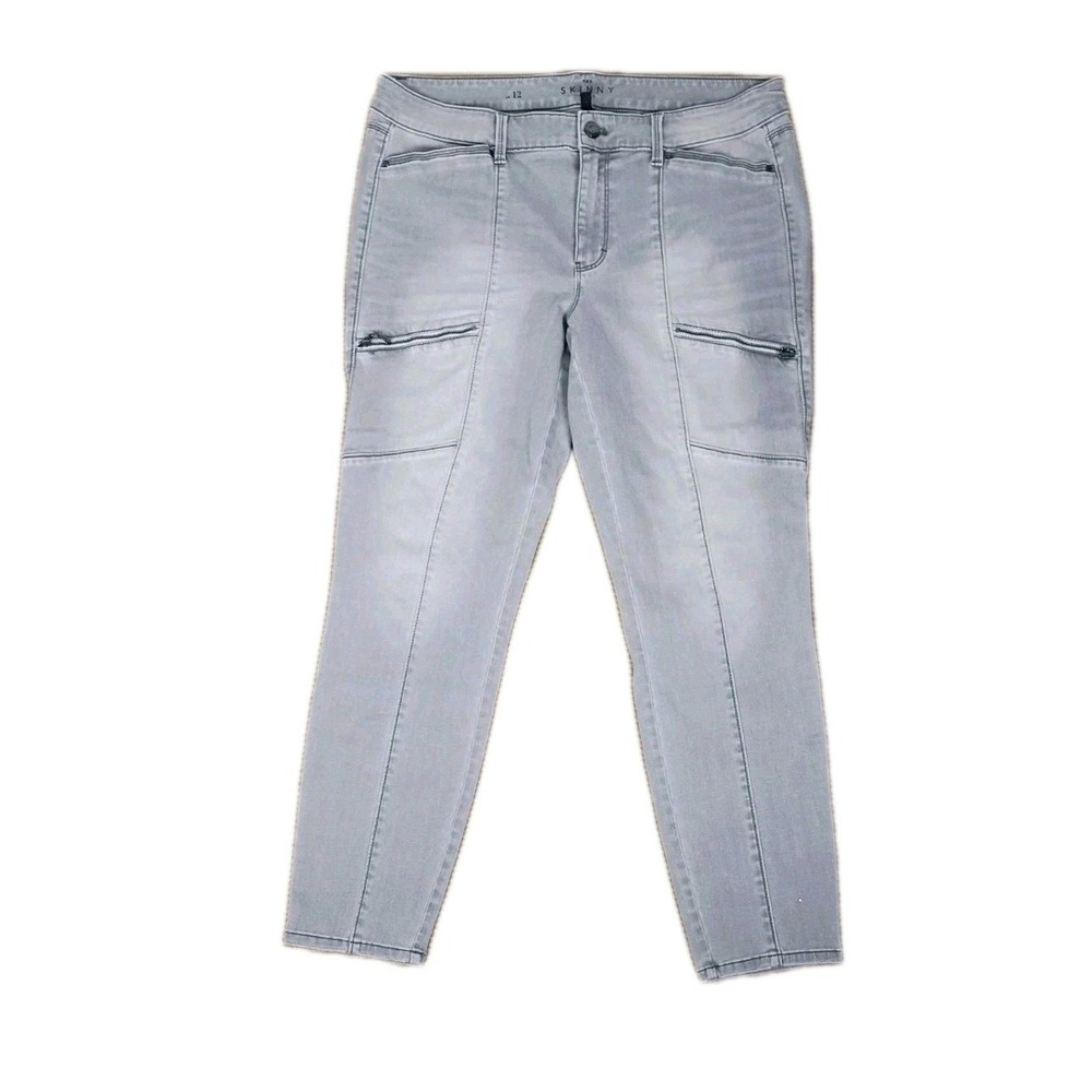 White House Black Market Slim Ankle Gray Jeans Rhinestone Women's‎ Size 12